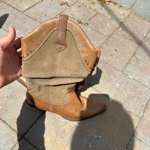 Vintage Womens Size 8 M Brown/Tan Suede/Leather Cowgirl Boot Bass-Caspian